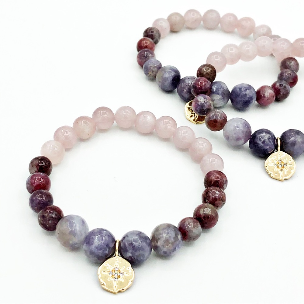 Delphina Mala Bracelet Rose Quartz, Tourmaline